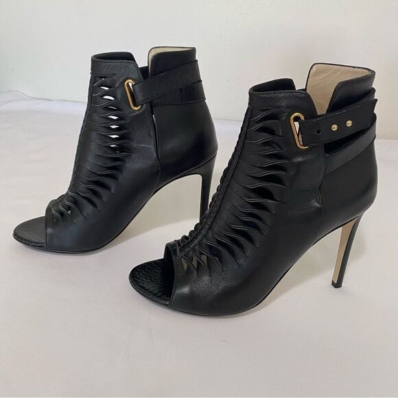 BURAKUYAN Black Peep Toe Ankle Booties - Picture 3 of 11